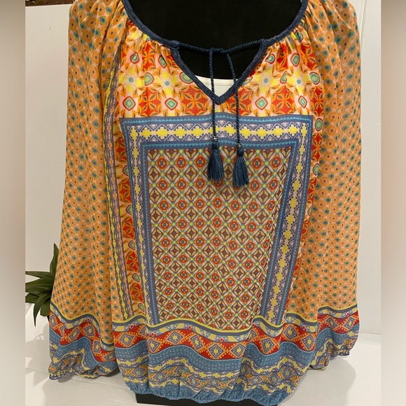 NWT 🌟New Directions Print Sheer/ Chambry L/S Top /Blouse Women’s Size XL - Picture 8 of 14